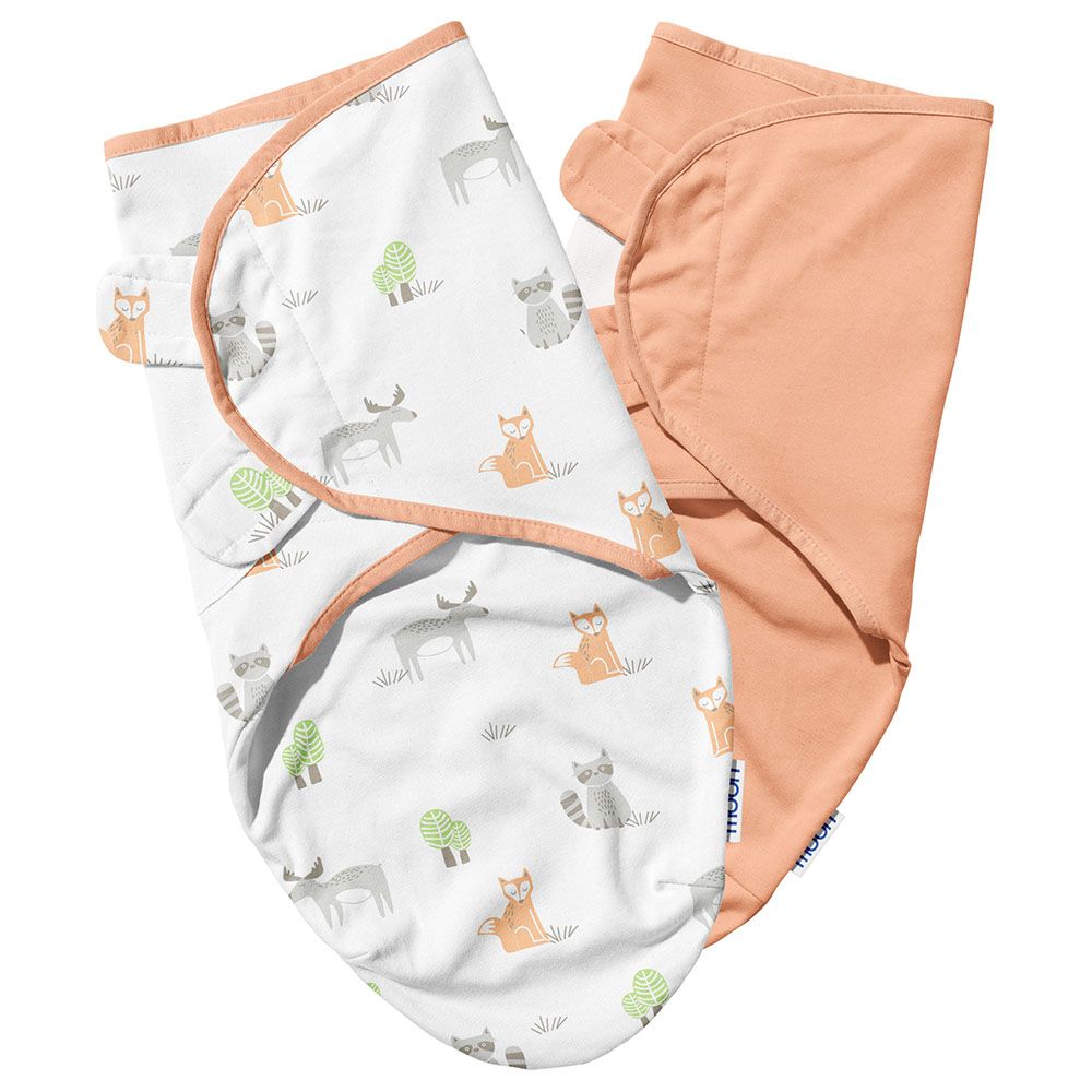 Moon - Organic Baby Swaddle - - Pack of 2 - Forest & Peach