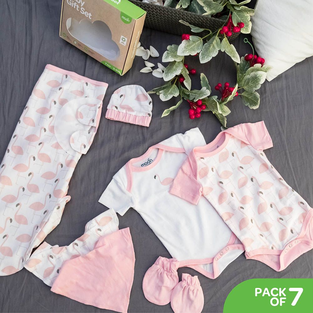 Moon - 7pc-Set - Organic Baby Gift Set - Pink