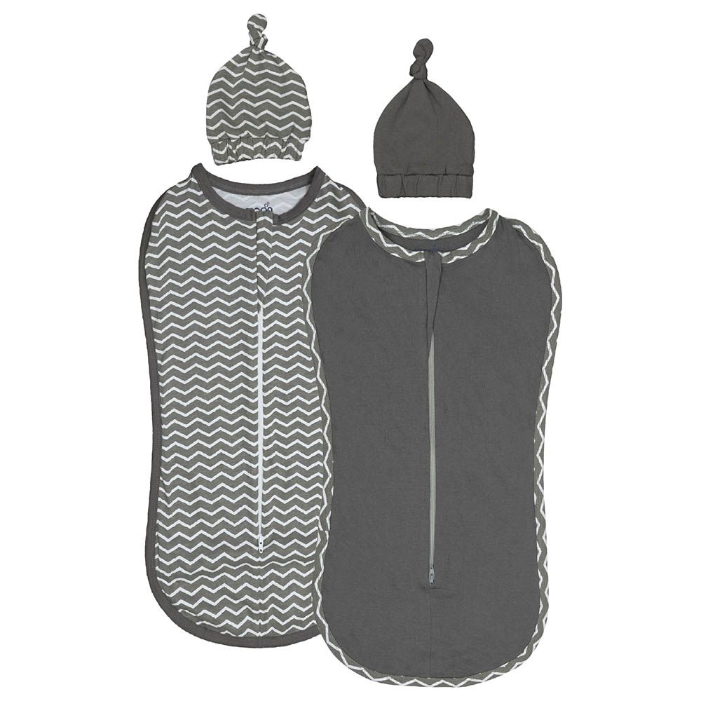 Moon - 2pc-Set - Organic Swaddle Pods w/ Beanie - Grey Stripes