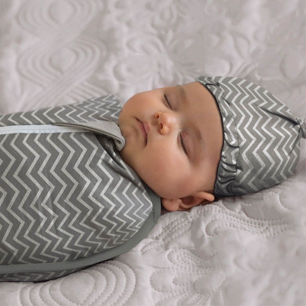 Moon - 2pc-Set - Organic Swaddle Pods w/ Beanie - Grey Stripes