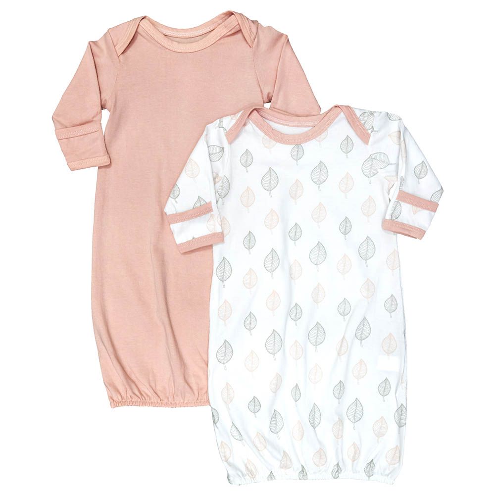 Moon - 2pc-Set - Full Sleeves Sleep Gown - Pink/White