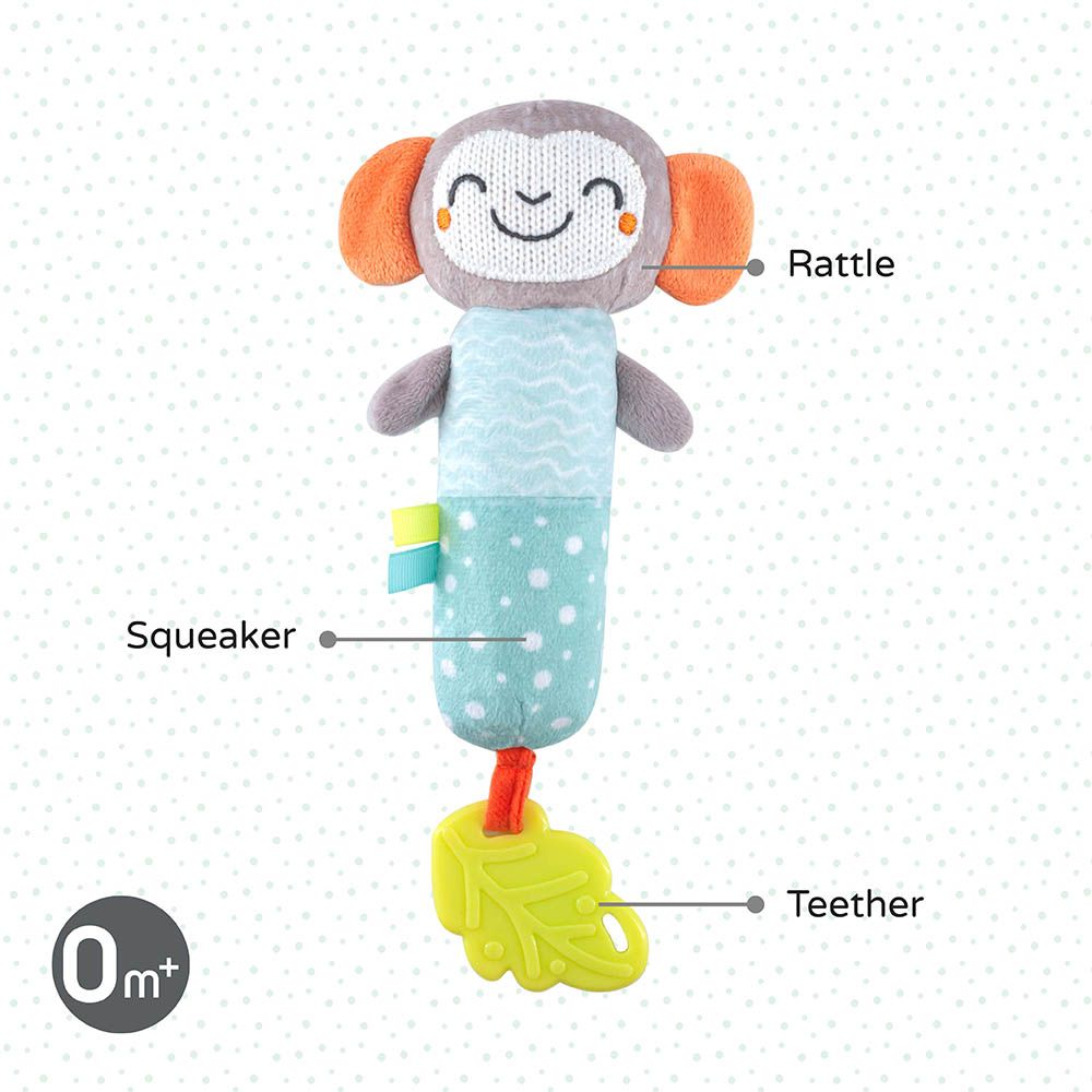 Moon - Jungle Friends Soft Monkey Rattle Plush Toy & Teether