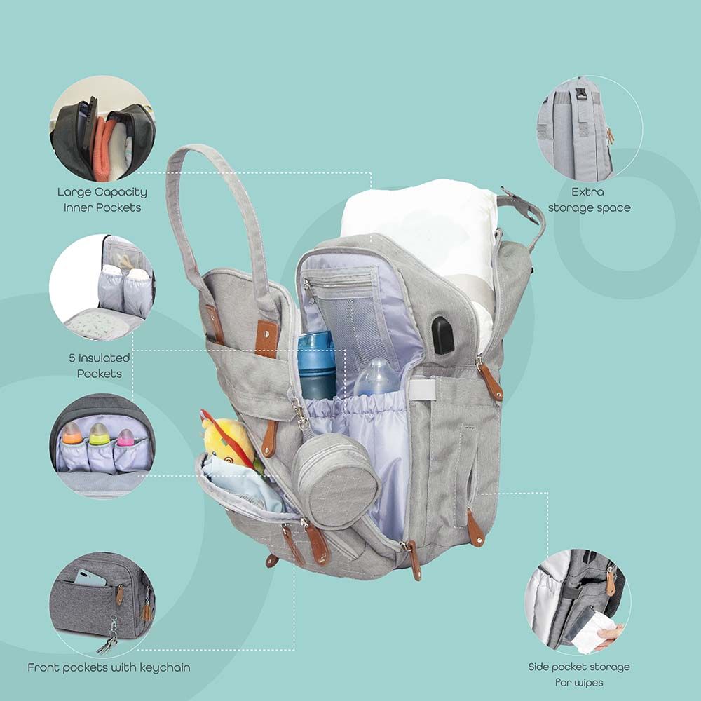 MOON - Kary Me Diaper Bag Backpack - Light Grey