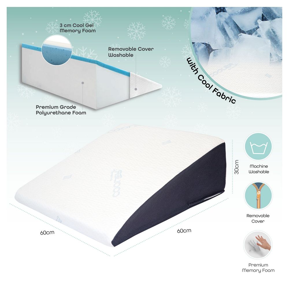 MOON - Cool Wedge Pillow W/ Cool Memory Foam For Acid Reflux, 60x60x30 cm