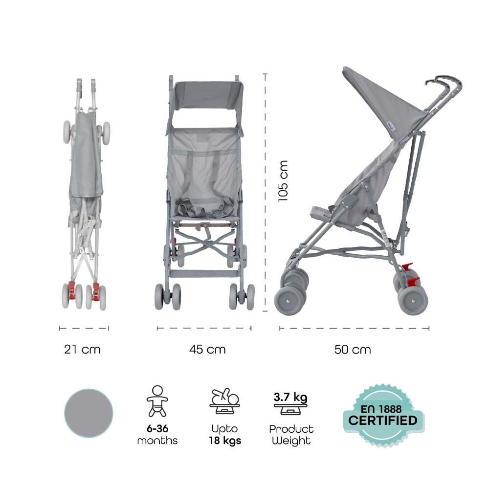 MOON - Jet-Light Weight/Compact Fold Buggy Stroller-Light Grey