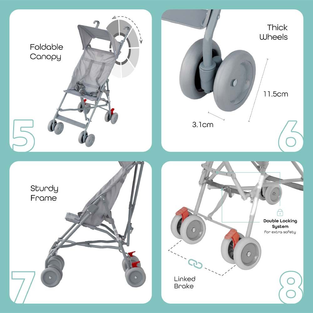 MOON - Jet-Light Weight/Compact Fold Buggy Stroller-Light Grey