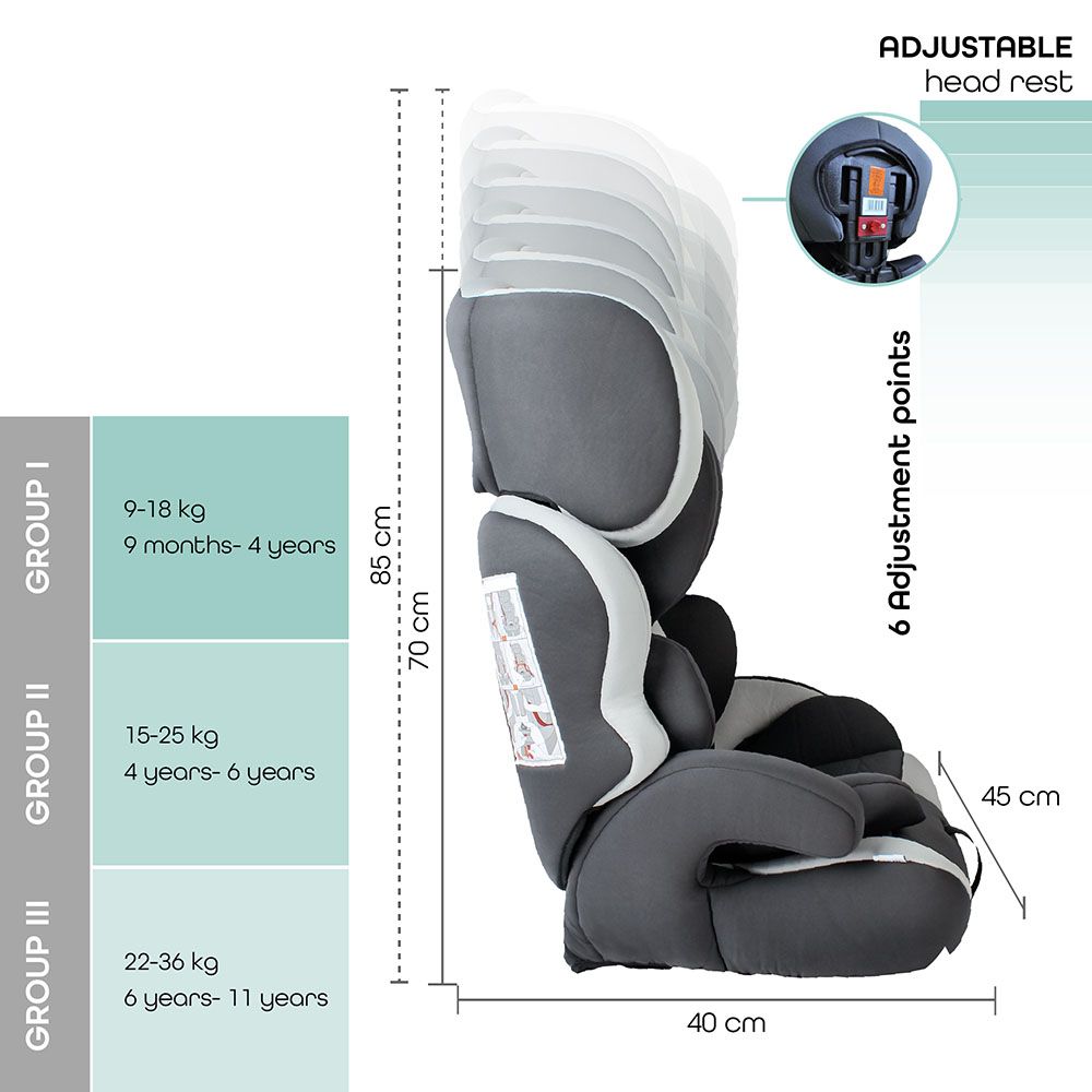 Moon - Tolo Baby/Kids Car Seat Group 1,2,3 - Charcoal Grey