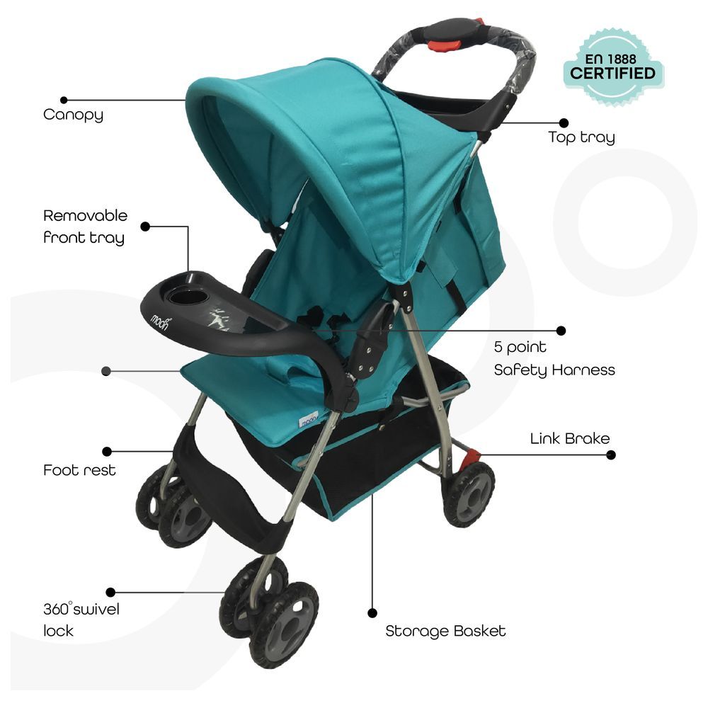 Moon - Bezik One Fold Stroller - Cyan Blue