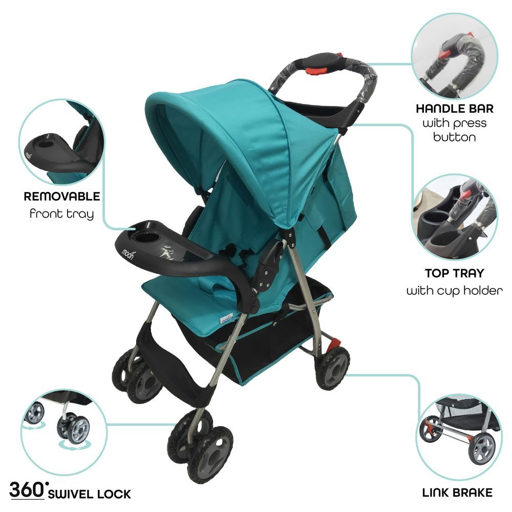 Moon - Bezik One Fold Stroller - Cyan Blue