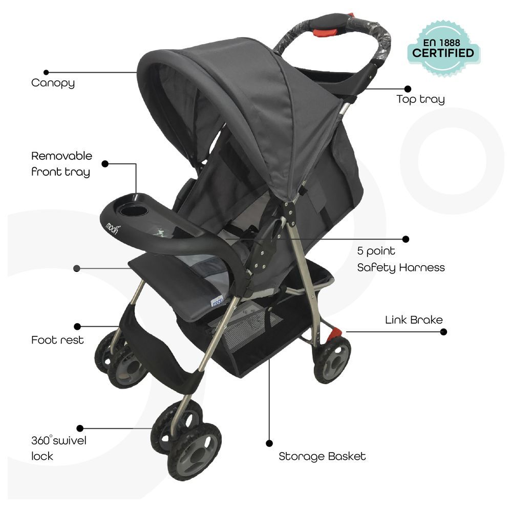 Moon - Bezik One Fold Stroller - Mid Grey