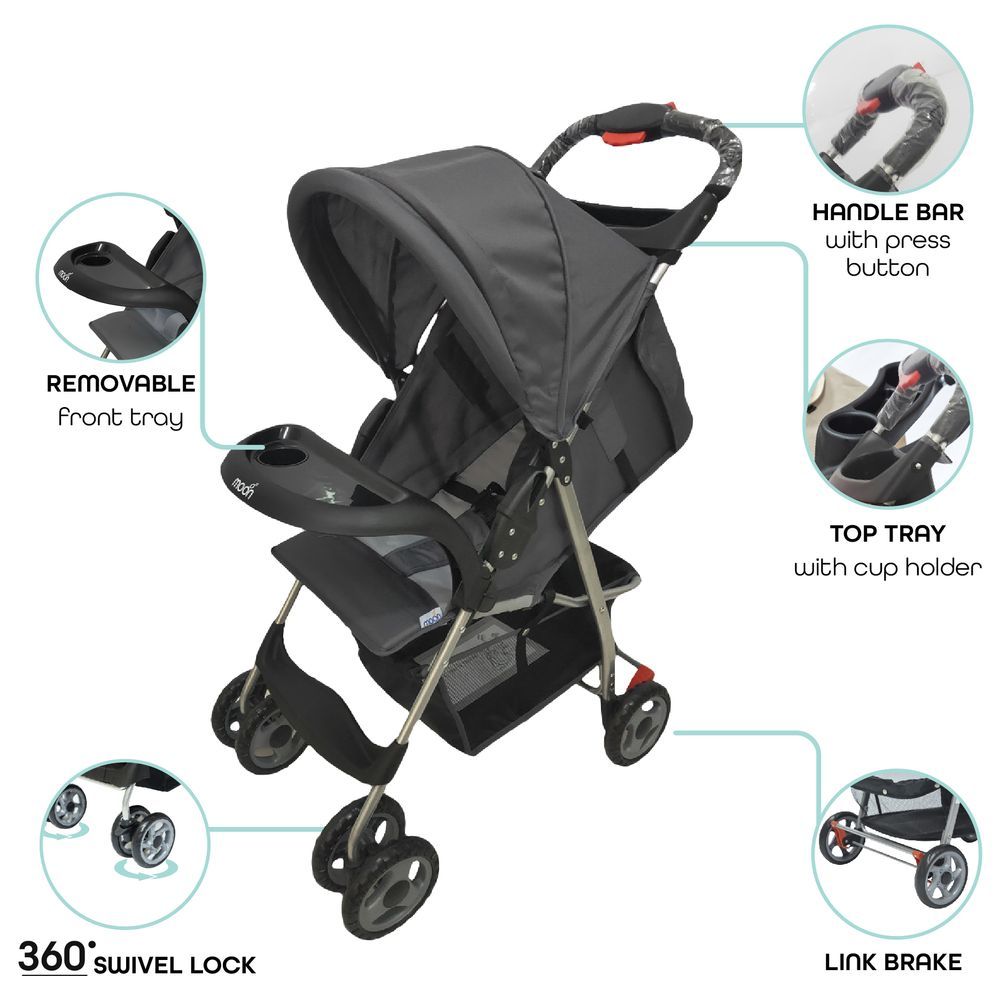 Moon - Bezik One Fold Stroller - Mid Grey