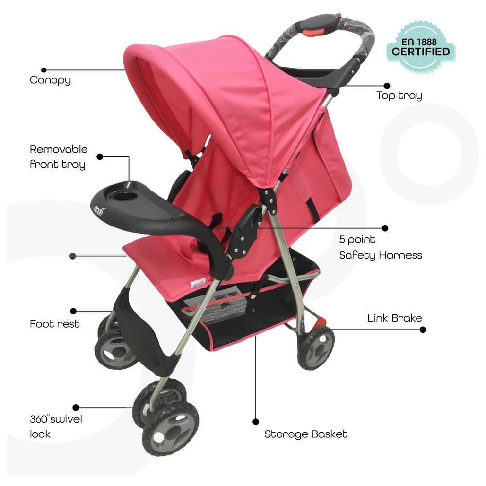 Moon - Bezik One Fold Stroller - Pink