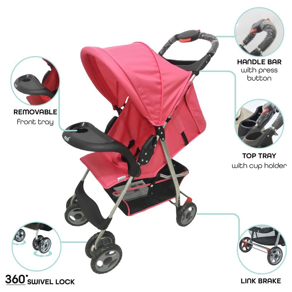 Moon - Bezik One Fold Stroller - Pink