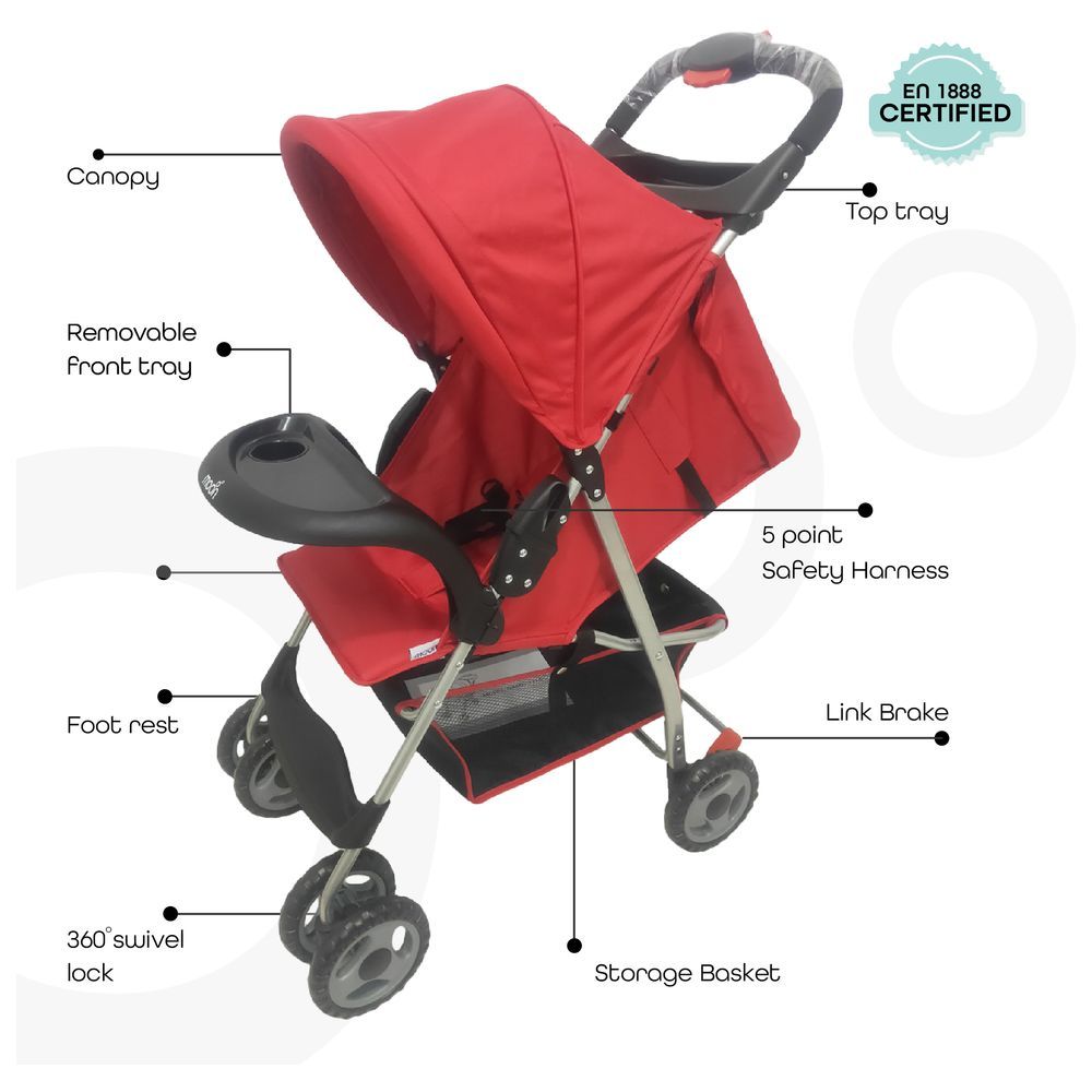 Moon - Bezik One Fold Stroller - Dark Red