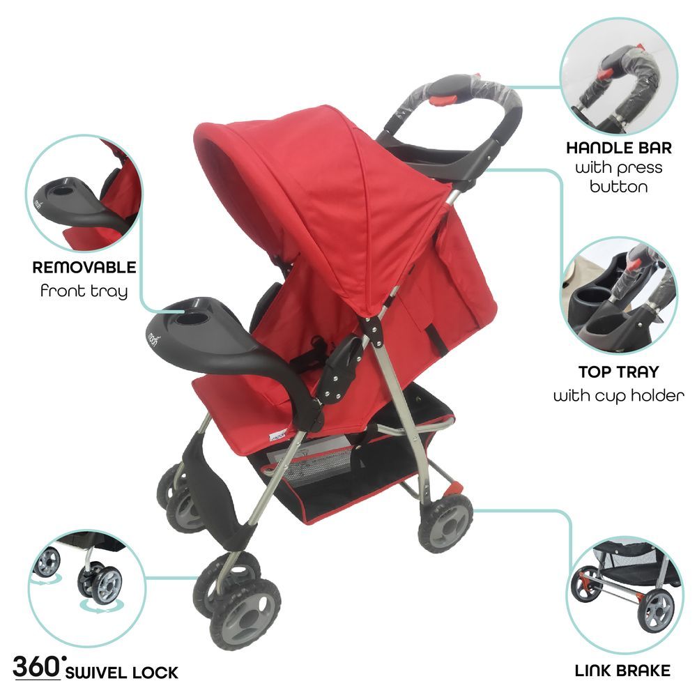 Moon - Bezik One Fold Stroller - Dark Red