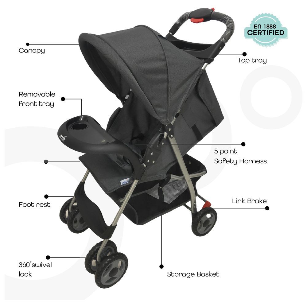 Moon - Bezik One Fold Stroller - Dark Grey