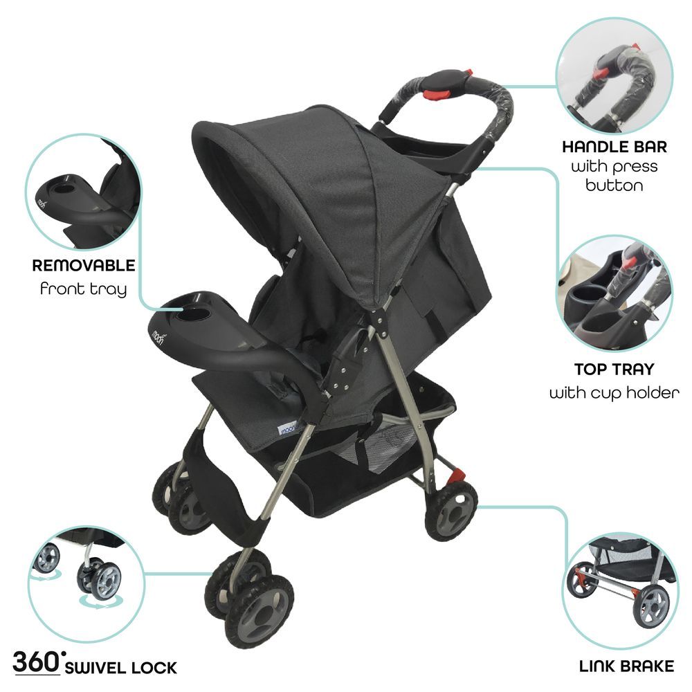 Moon - Bezik One Fold Stroller - Dark Grey