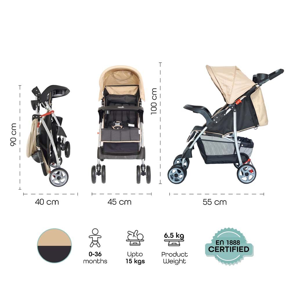 MOON - Trek One-Hand Fold Stroller - Beige