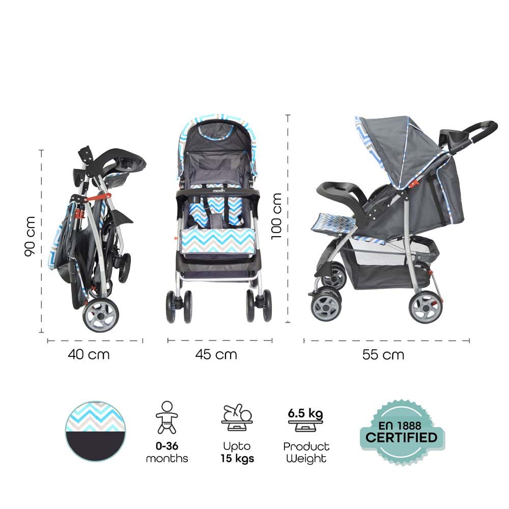 MOON - Trek One- Fold Travel Stroller - Blue