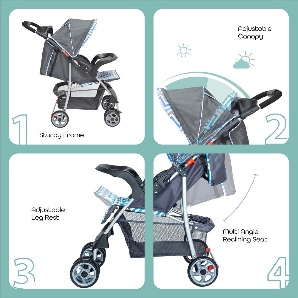 MOON - Trek One- Fold Travel Stroller - Blue