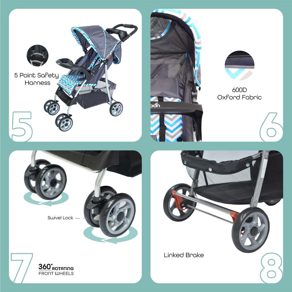 MOON - Trek One- Fold Travel Stroller - Blue