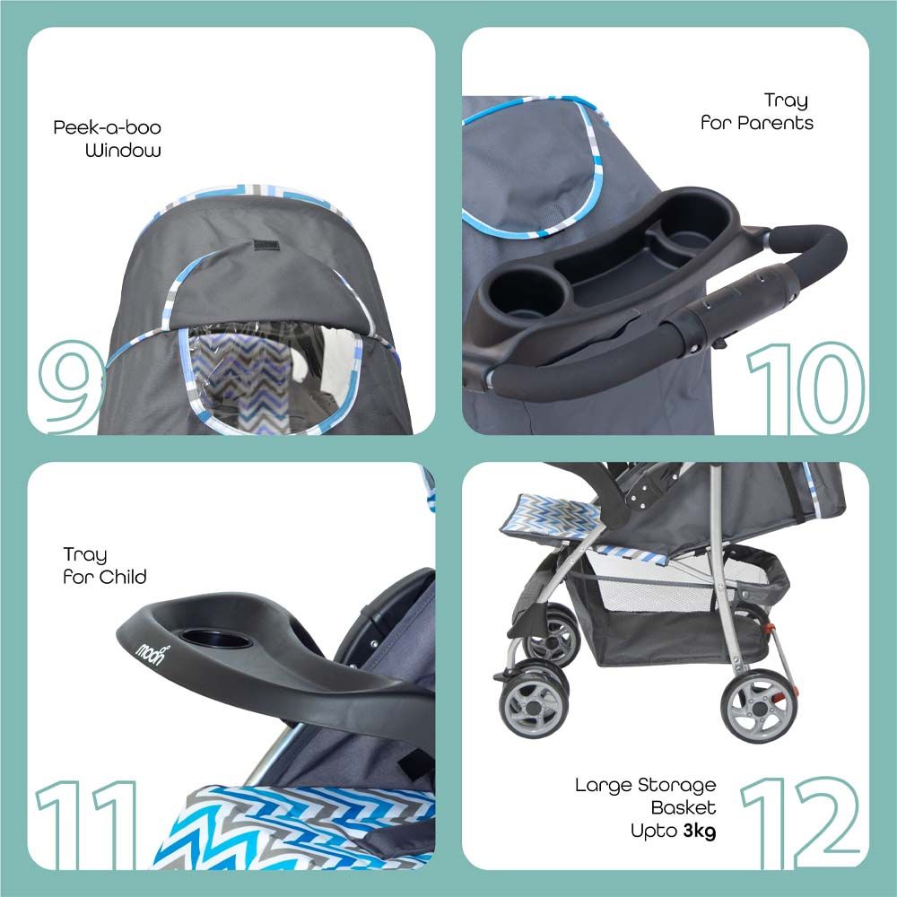 MOON - Trek One- Fold Travel Stroller - Blue