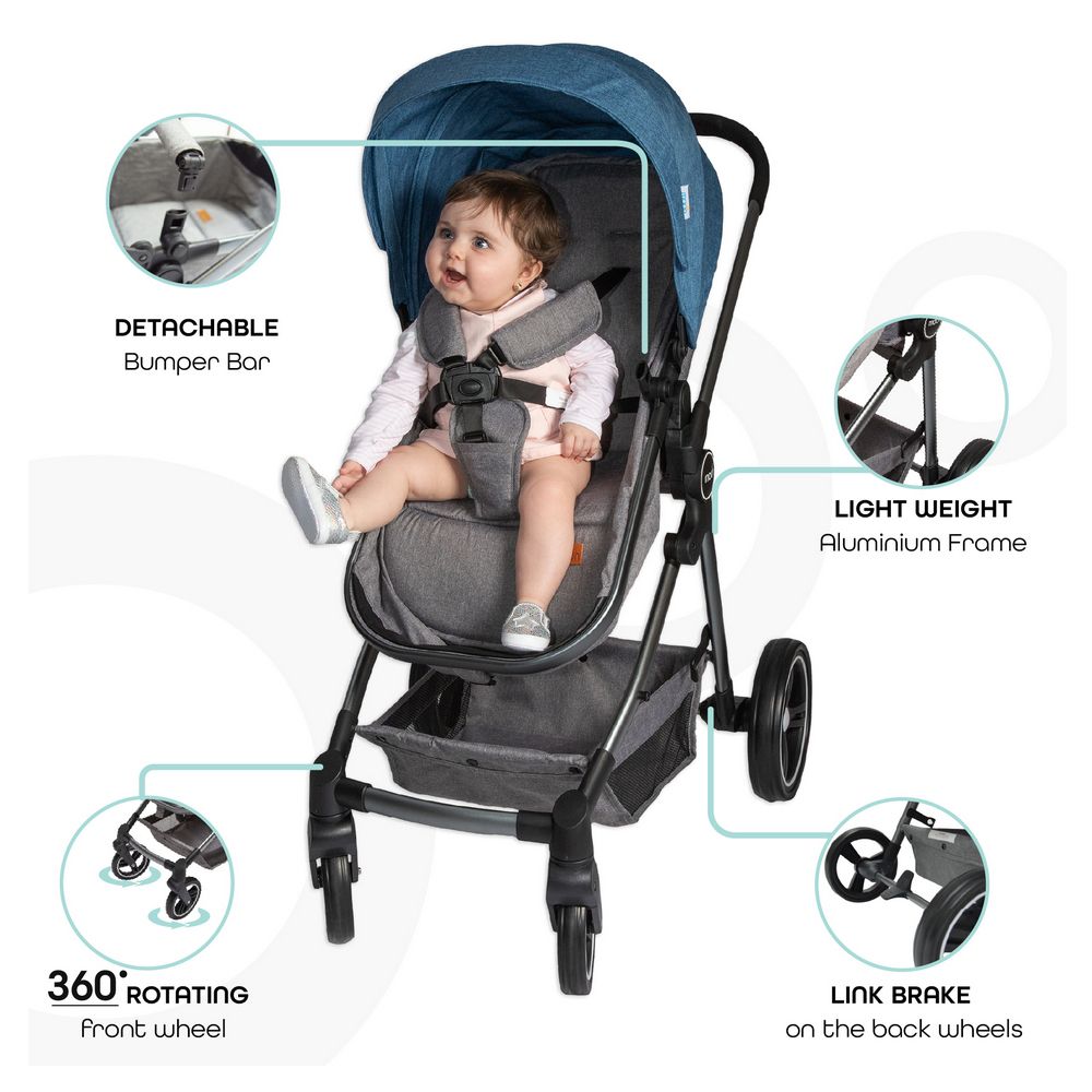 MOON - Pro 2-in-1 Convertible to Carrycot, Reversable Stroller - Blue