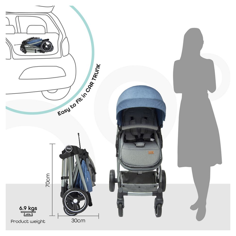 MOON - Pro 2-in-1 Convertible to Carrycot, Reversable Stroller - Blue