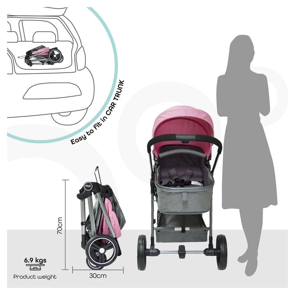 MOON - Pro 2 in 1 Convertible to Carrycot, Reversable Stroller - Pink