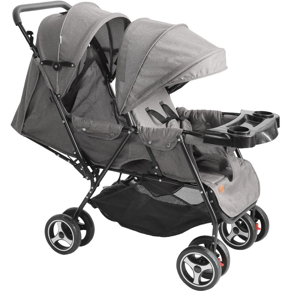 Moon - Magnum Tandem Easy Fold Twin Travel Stroller - Mid Grey