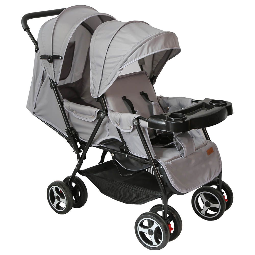 Moon - Magnum Tandem Easy Fold Twin Travel Stroller - Light Grey