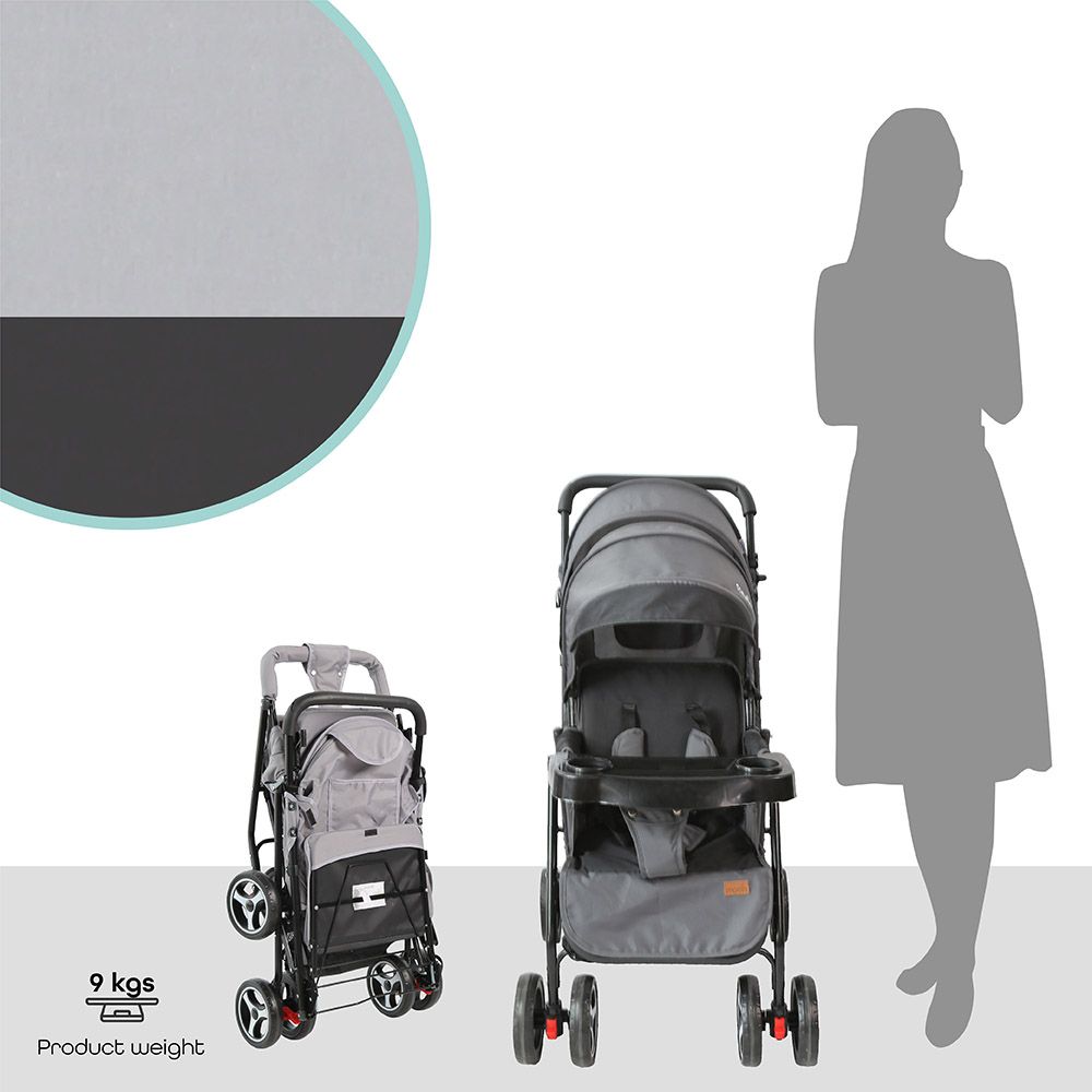 Moon - Magnum Tandem Easy Fold Twin Travel Stroller - Light Grey