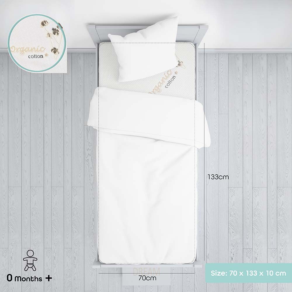 MOON - Organic Toddler Crib & Bed Mattress - 133x10x70 cm