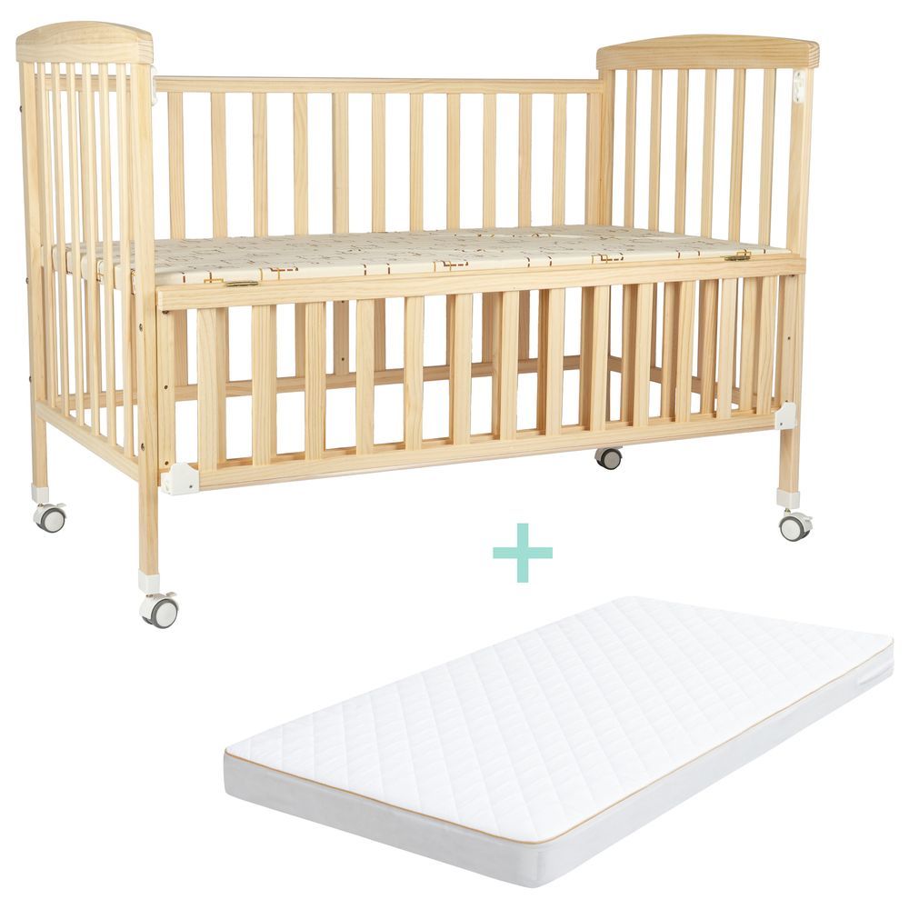 Moon - Wooden Portable Crib & Mattress - Natural Wood