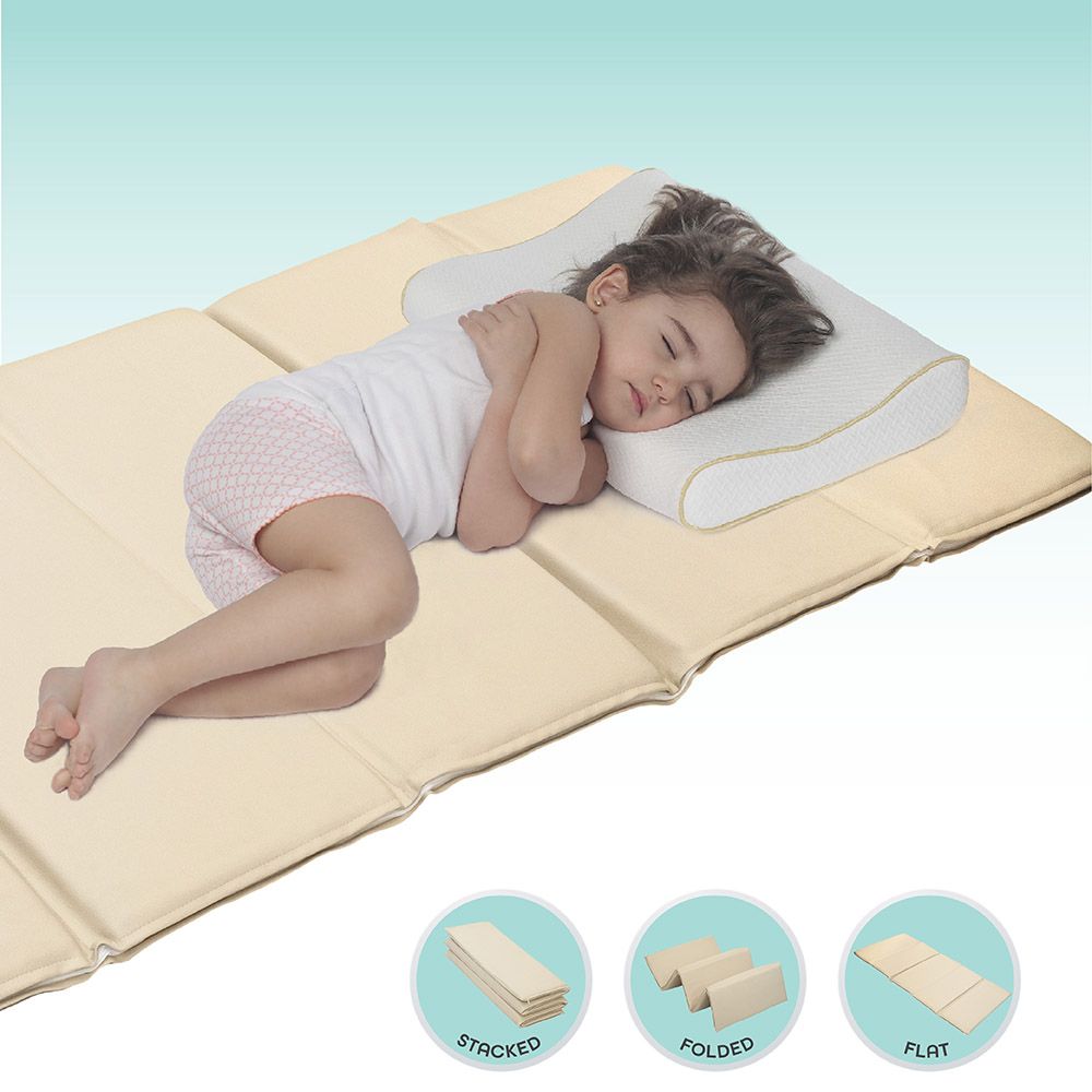 Moon 5 Fold Daycare Mattress, Folding Rest Mat - Beige