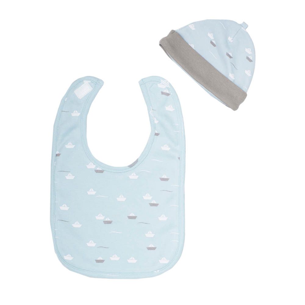 Moon - 3pc-Set - Cotton Sleepsuit, Hat & Bib - Little Boat