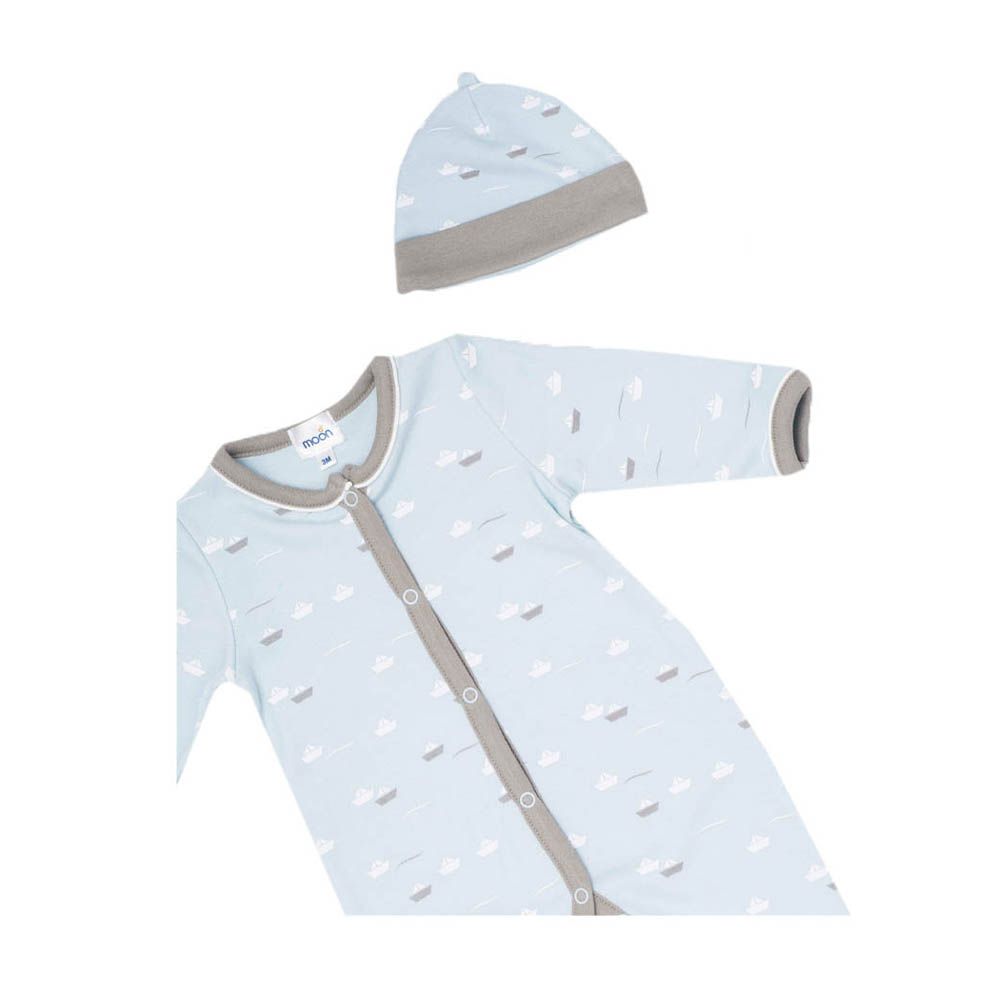 Moon - 3pc-Set - Cotton Sleepsuit, Hat & Bib - Little Boat