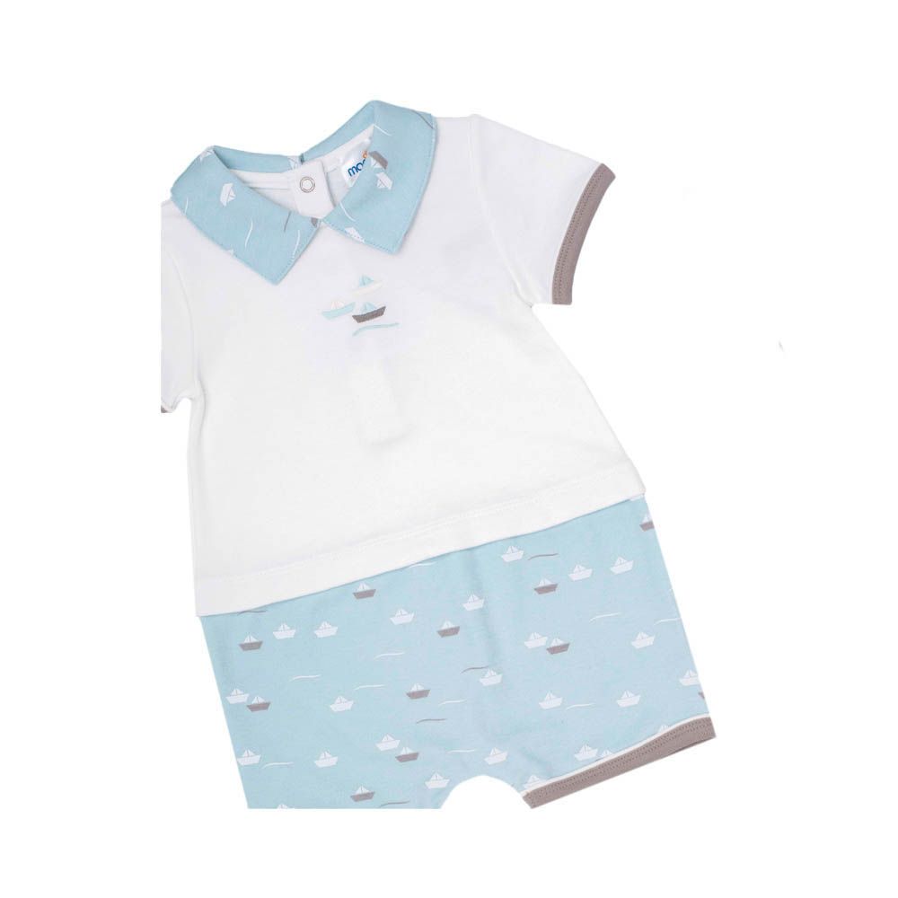 Moon - 100% Cotton Romper W/Collar - Little Boat