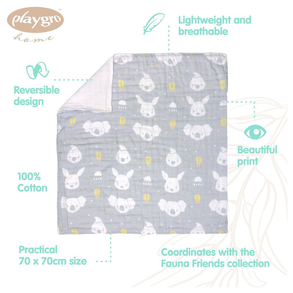 Playgro Home - Fauna Friends Muslin Pram Blanket - 70x70cm