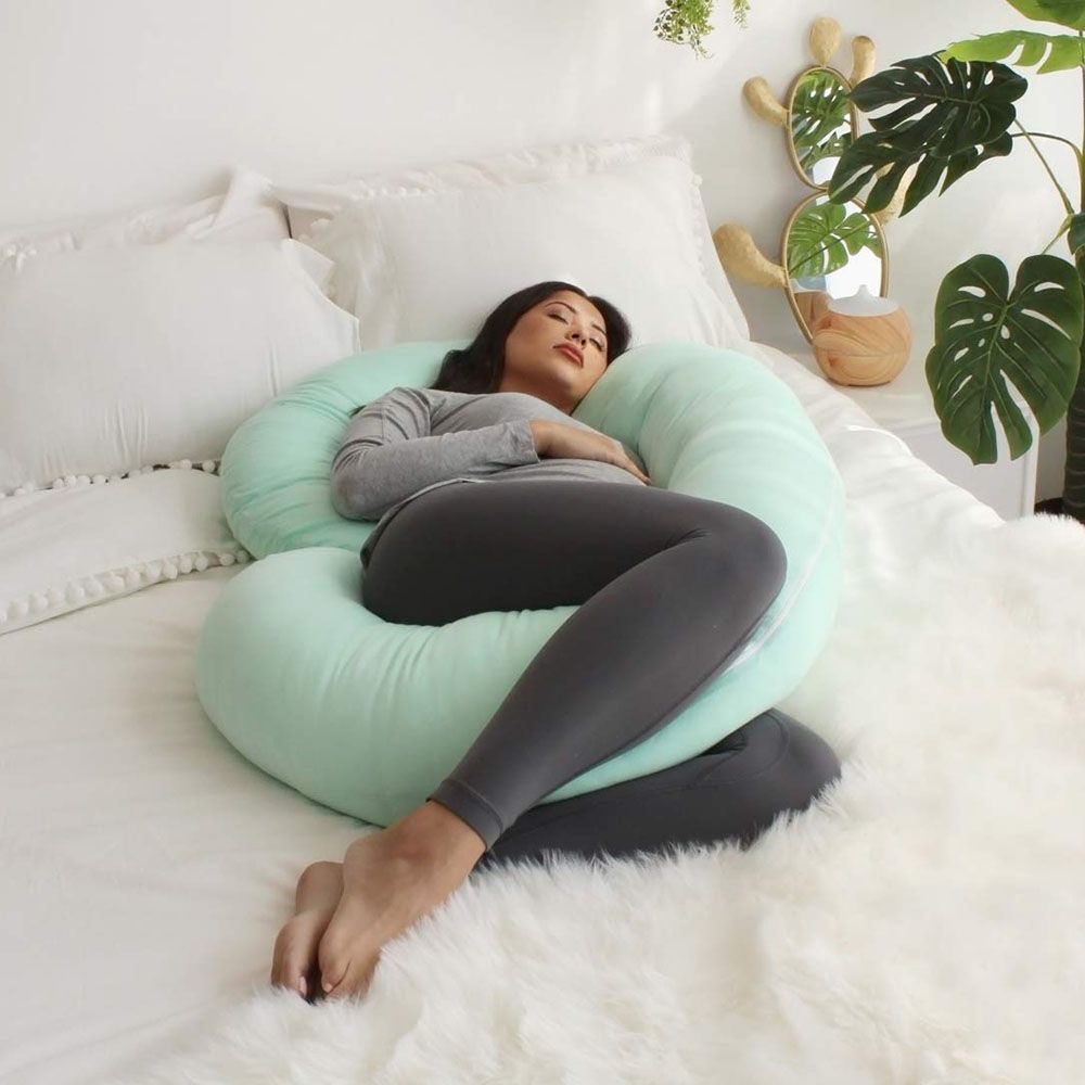 PharMeDoc - The CeeCee C-Shape Pregnancy Pillows, Full Body Maternity Support, Jersey - Mint