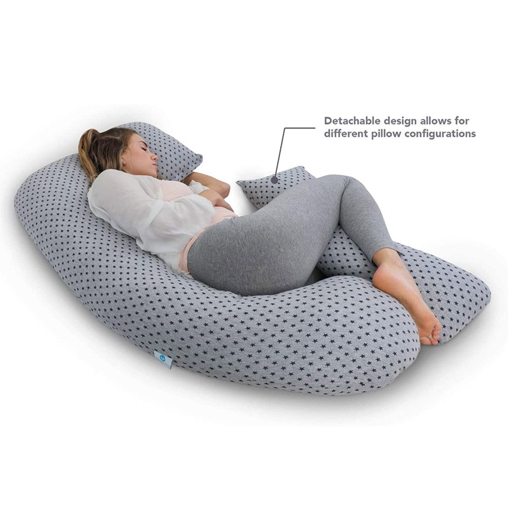 PharMeDoc - U-Shape Maternity Pillow w/ Detachable Extension Jersey – Grey, Stars