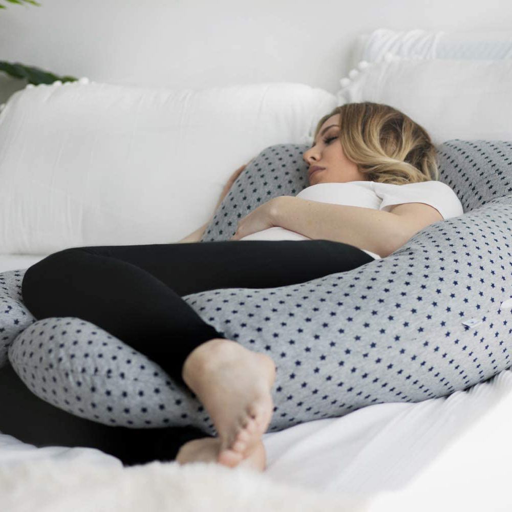 PharMeDoc - U-Shape Maternity Pillow w/ Detachable Extension Jersey – Grey, Stars