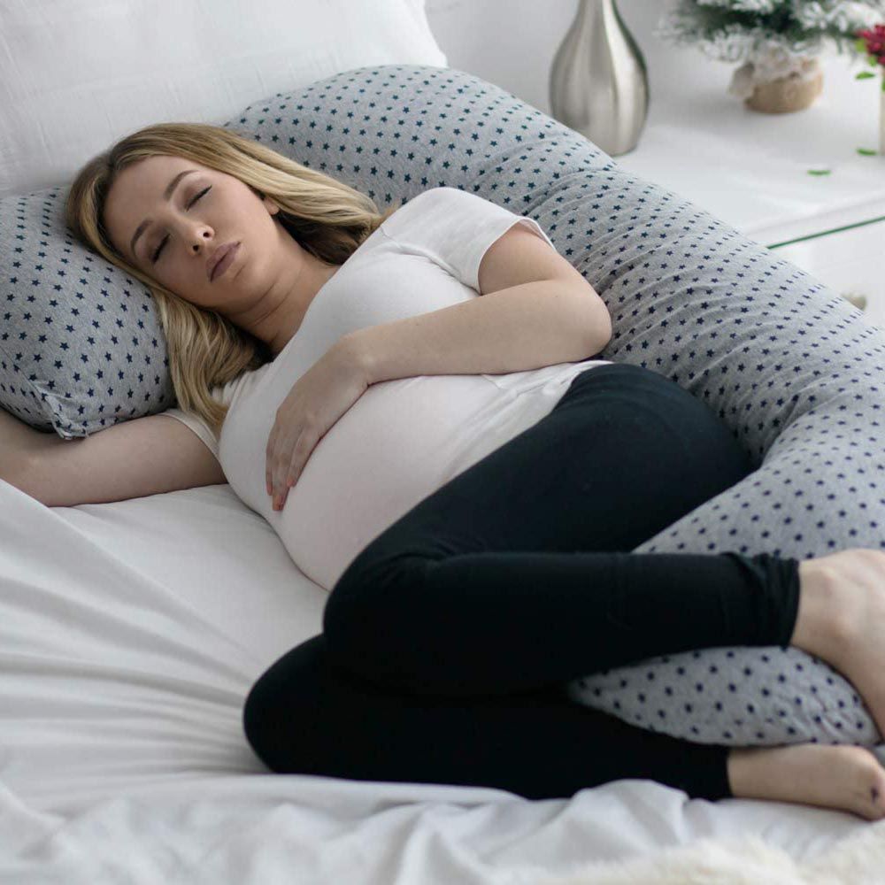 PharMeDoc - U-Shape Maternity Pillow w/ Detachable Extension Jersey – Grey, Stars