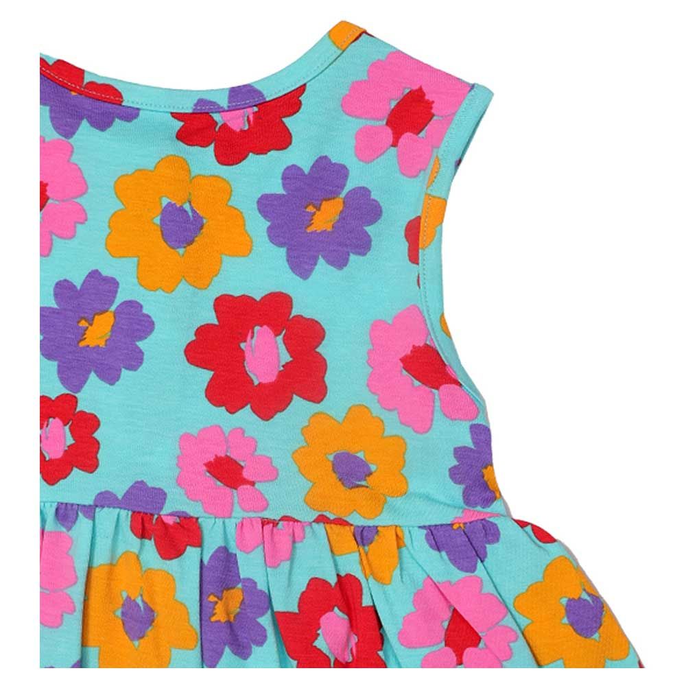 Aiko - Infants Floral Print Dress W/Bloomer - Blue