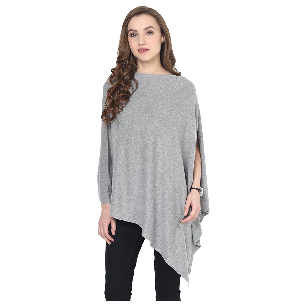 Pluchi - Knitted Nursing Poncho Rosette - Light Grey Melange