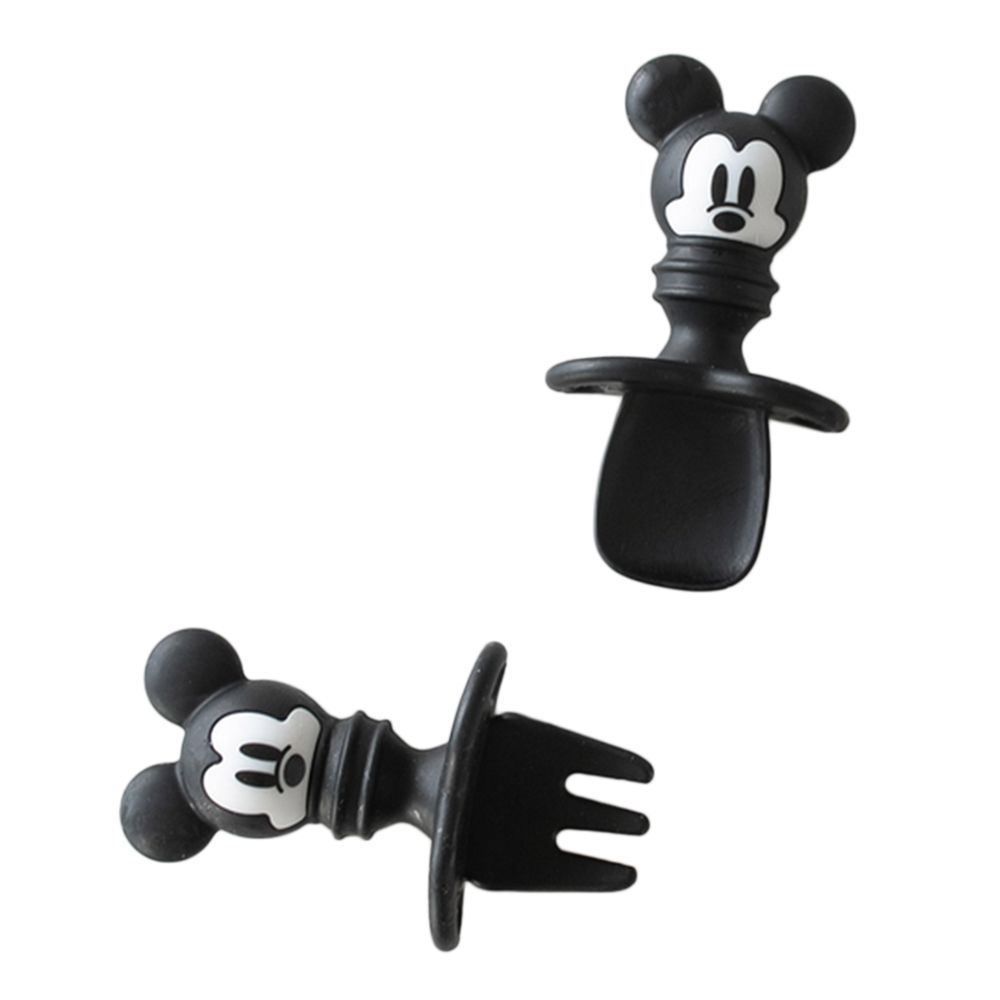 Bumkins - Mickey Mouse Silicone Chewtensils, Baby Fork And Spoon Set