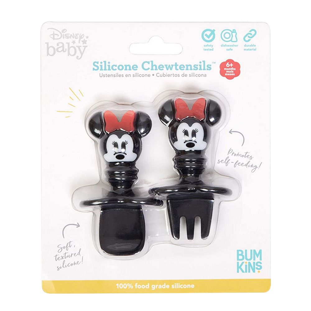 Bumkins - Minnie Mouse Silicone Chewtensils, Baby Fork And Spoon Set