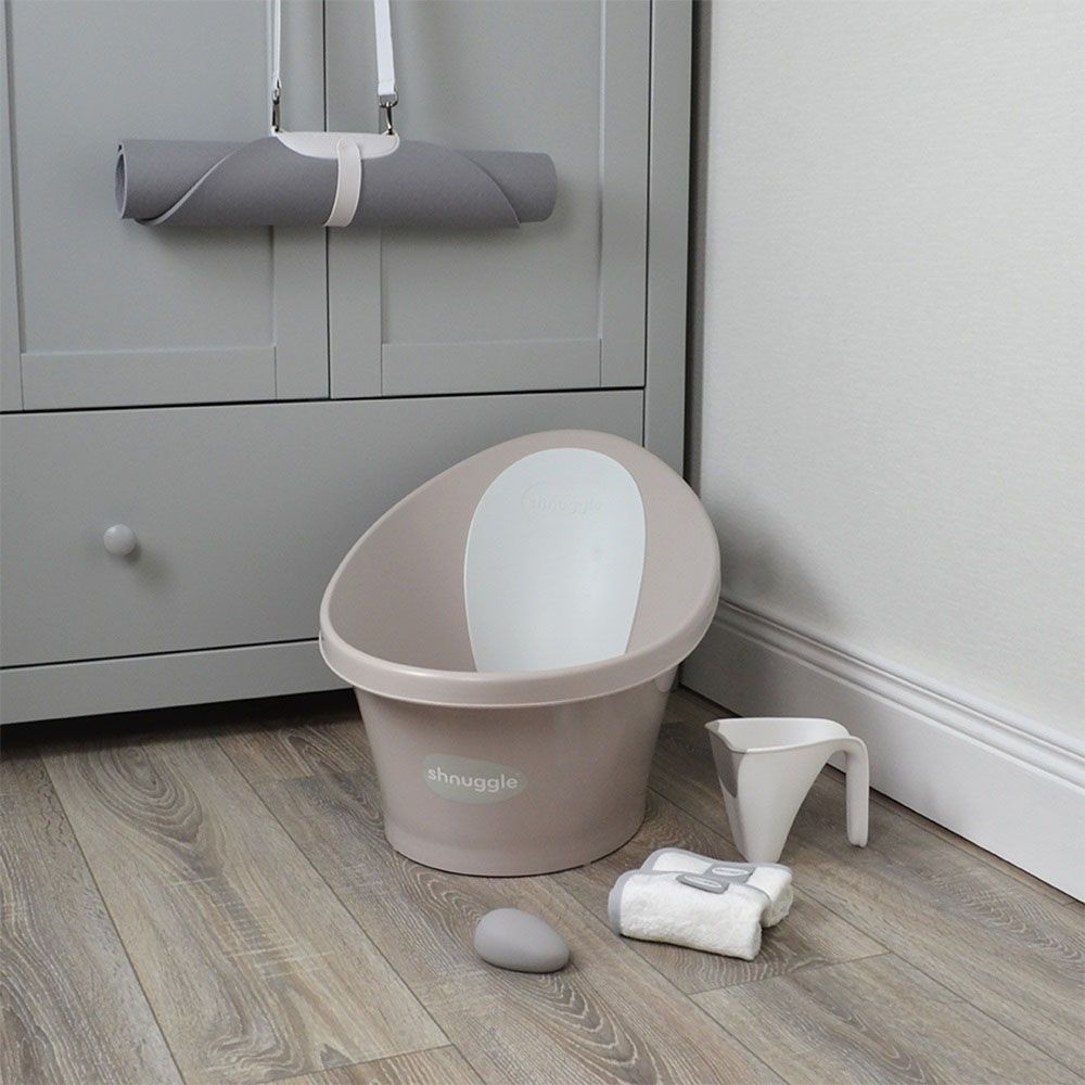 Shnuggle - Baby Bath Tub - Taupe with White