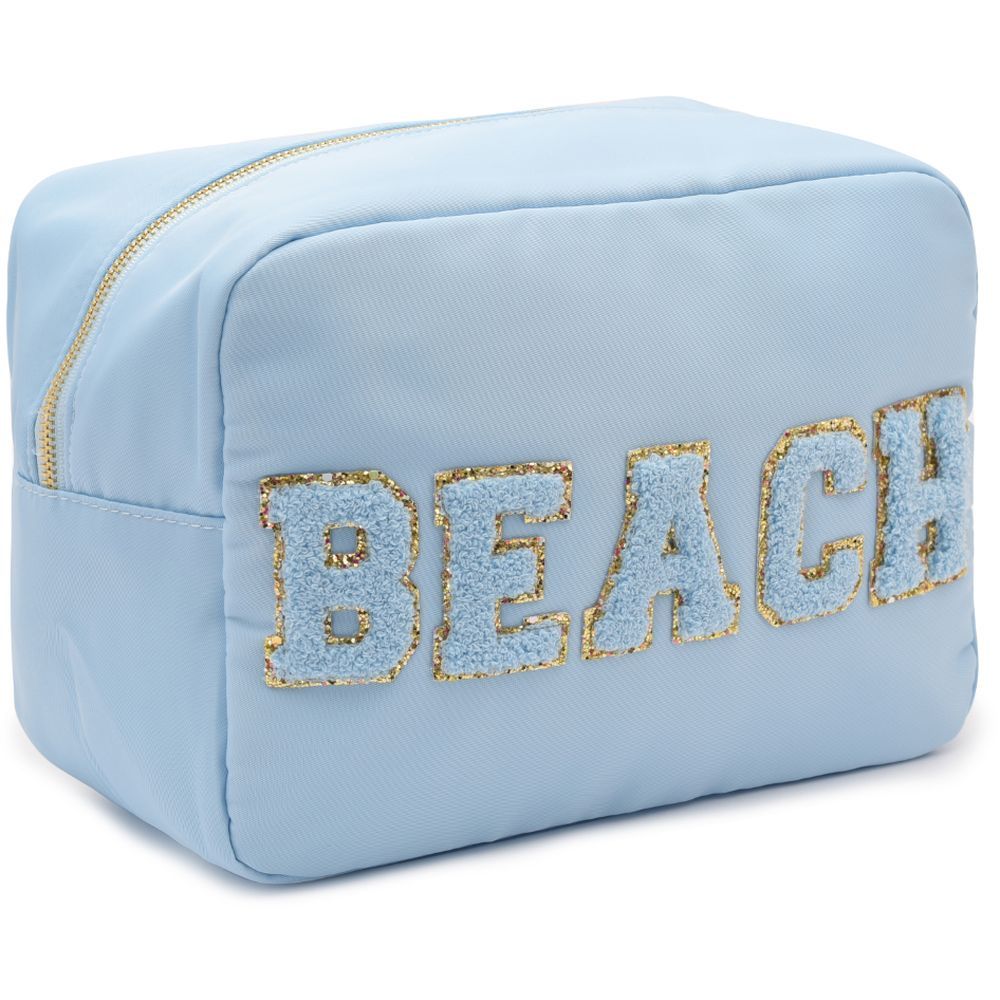 TheHappyTribe - Beach Pouch W/ Blue Letters - Large - Baby Blue