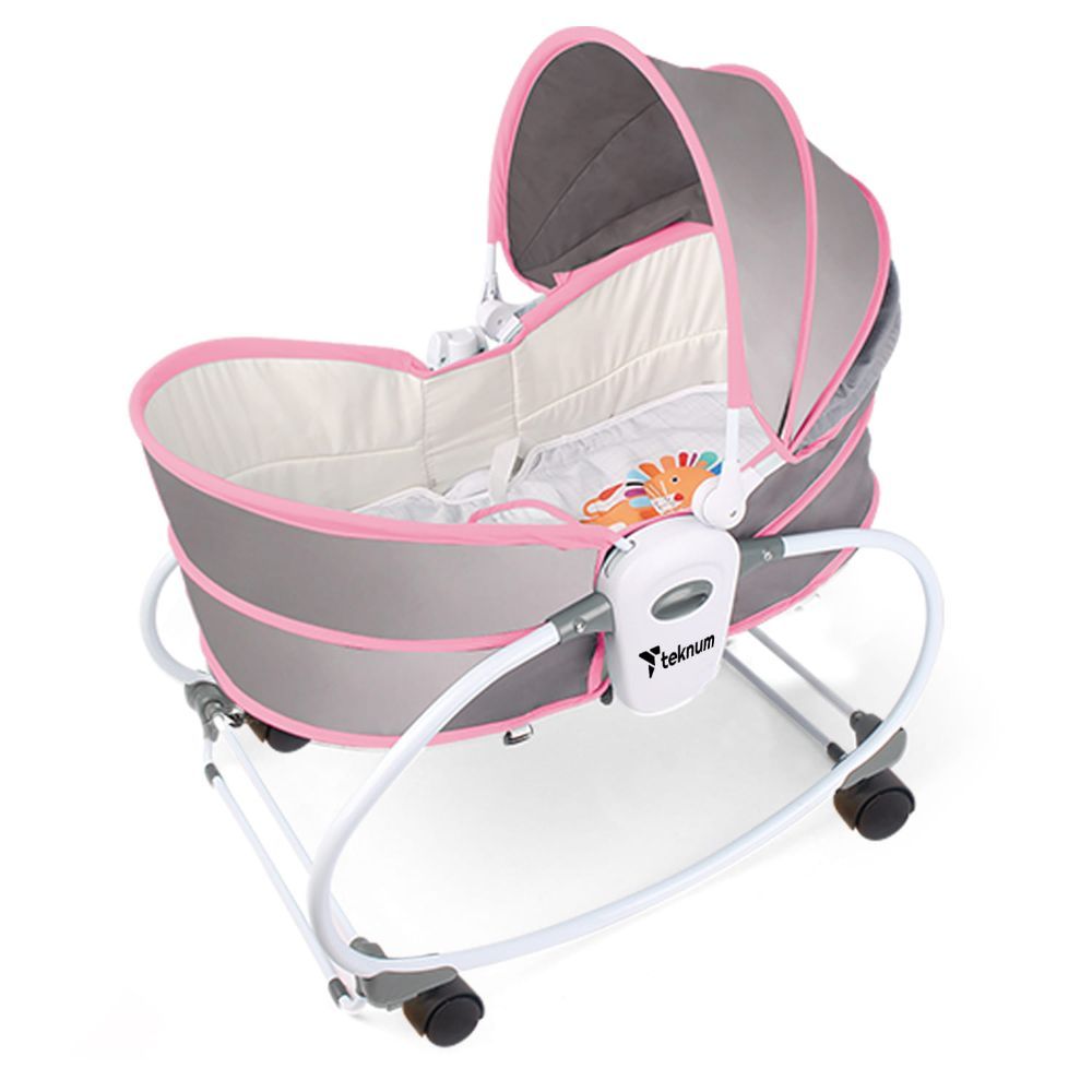 Teknum - 5-in-1 Cozy Rocker Bassinet w/ Awning & Mosquito Net - Pink